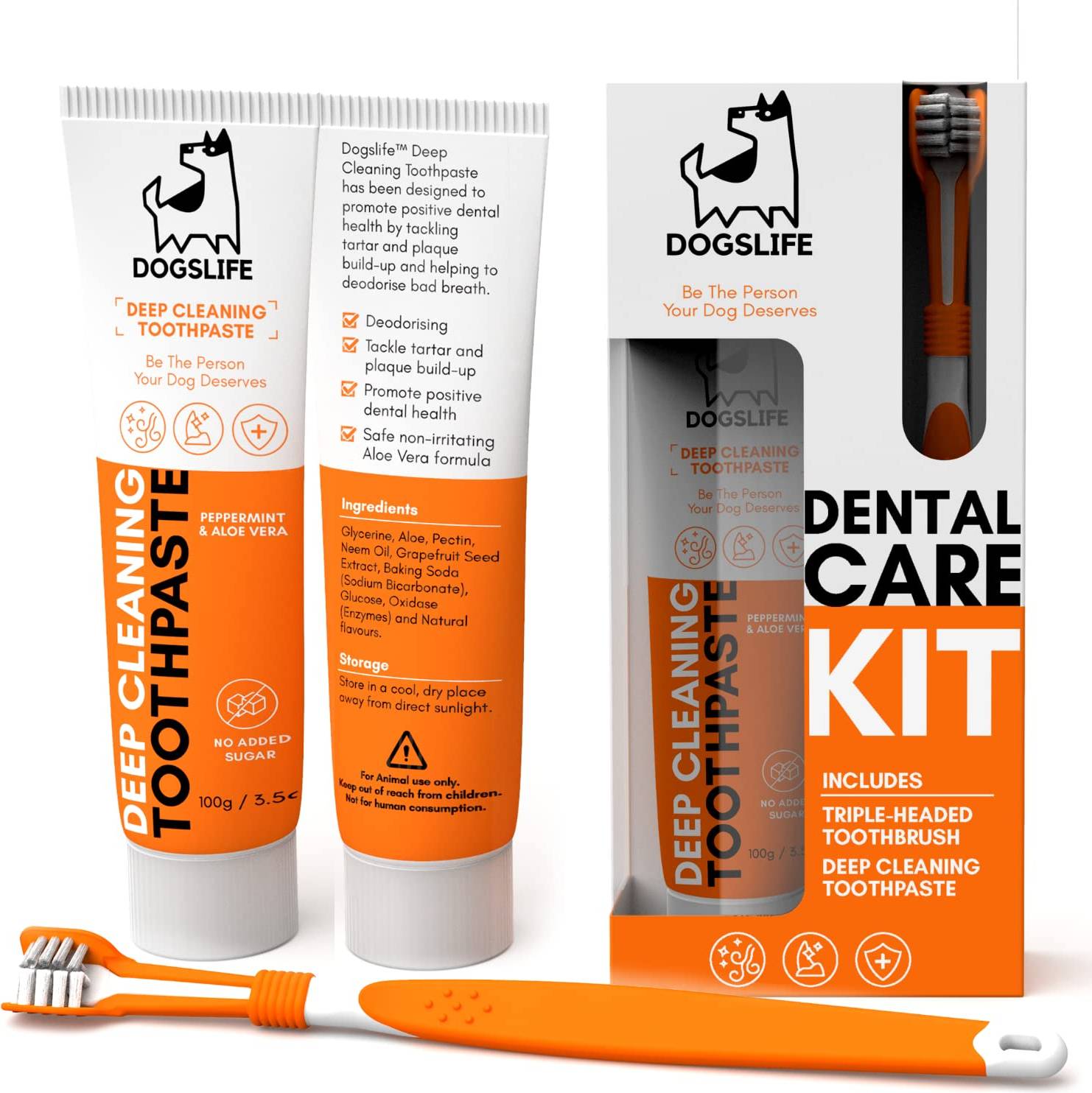 Dogslife Dog Toothbrush with Toothpaste and Two