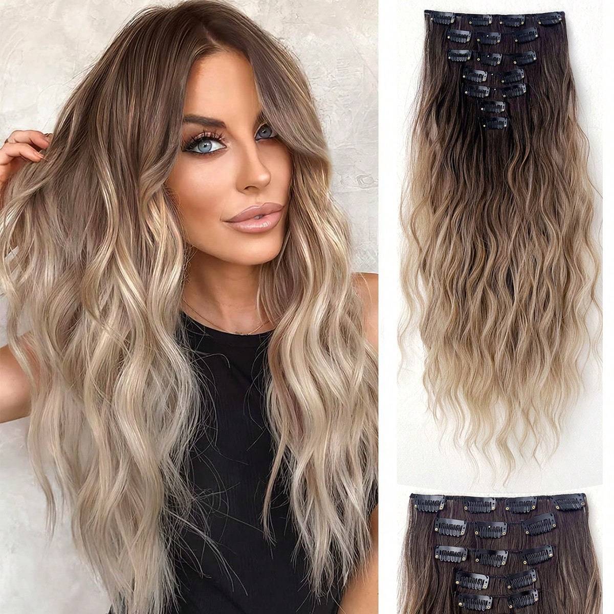 Hair extensions Shein 7 pcs Clips In Hair Extensions 22 Inch Wavy
