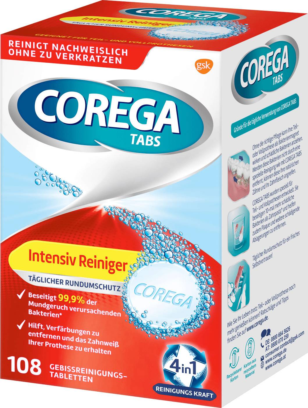 Corega 108 Intensiv All-round Beskyttelse Rensetabletter protese