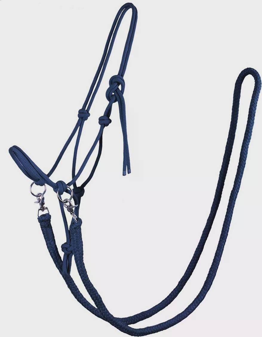 QHP Rope Halter With Reins - Bleu
