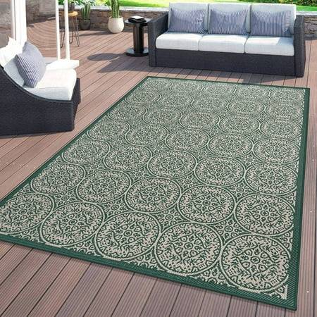 World Rug Gallery Transitional Floral Circles Textured Green, Multicolor