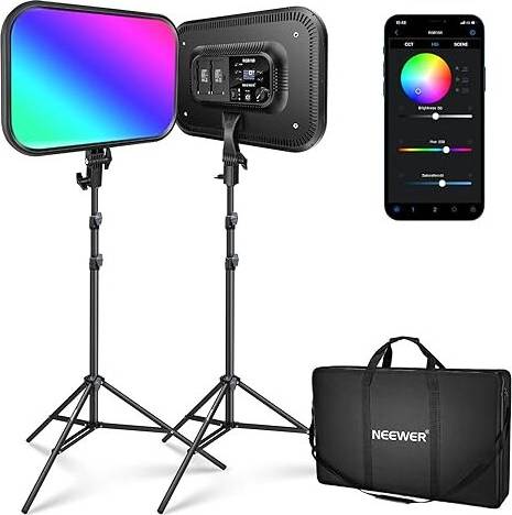 Neewer 2 Pack RGB168 18.3 Inch LED Panel Video Light Kit