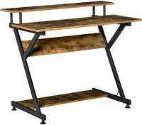 Homcom Compact Computer Desk with Monitor Shelf - Brown Writing Desk