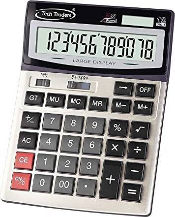 Tech Traders Extra Large Desktop Calculator, Extra Large Key Solar and Battery Dual Power Portable 12 Digit Large LCD Display Model 2019