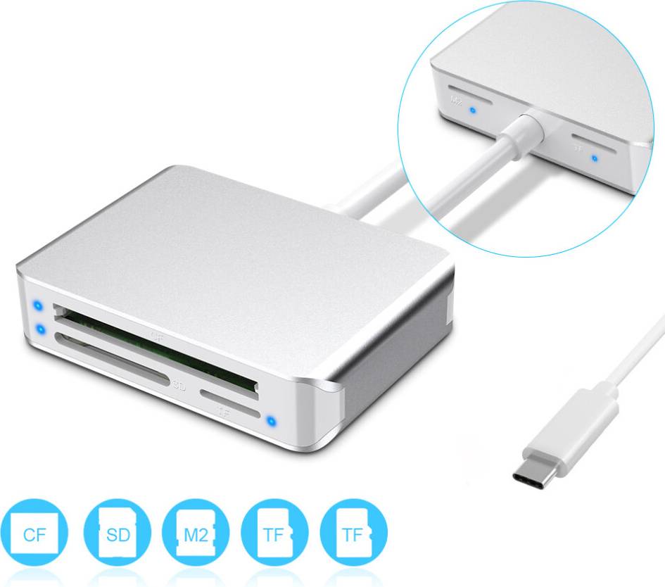 Rocketek USB 3.0 Type C Port Memory Card Reader for Micro SD TF CF MS Compact Fash Microsd Computer