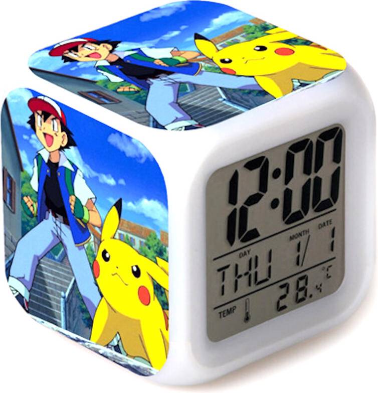 Pikachu LED Color Changing Thermometer Glowing Alarm Clock