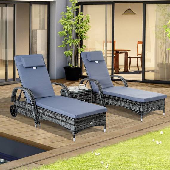 Rattan sun lounger OutSunny Wicker Rattan Lounger Set