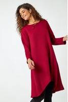 Roman Ribbed Asymmetric Stretch Dress in Wine
