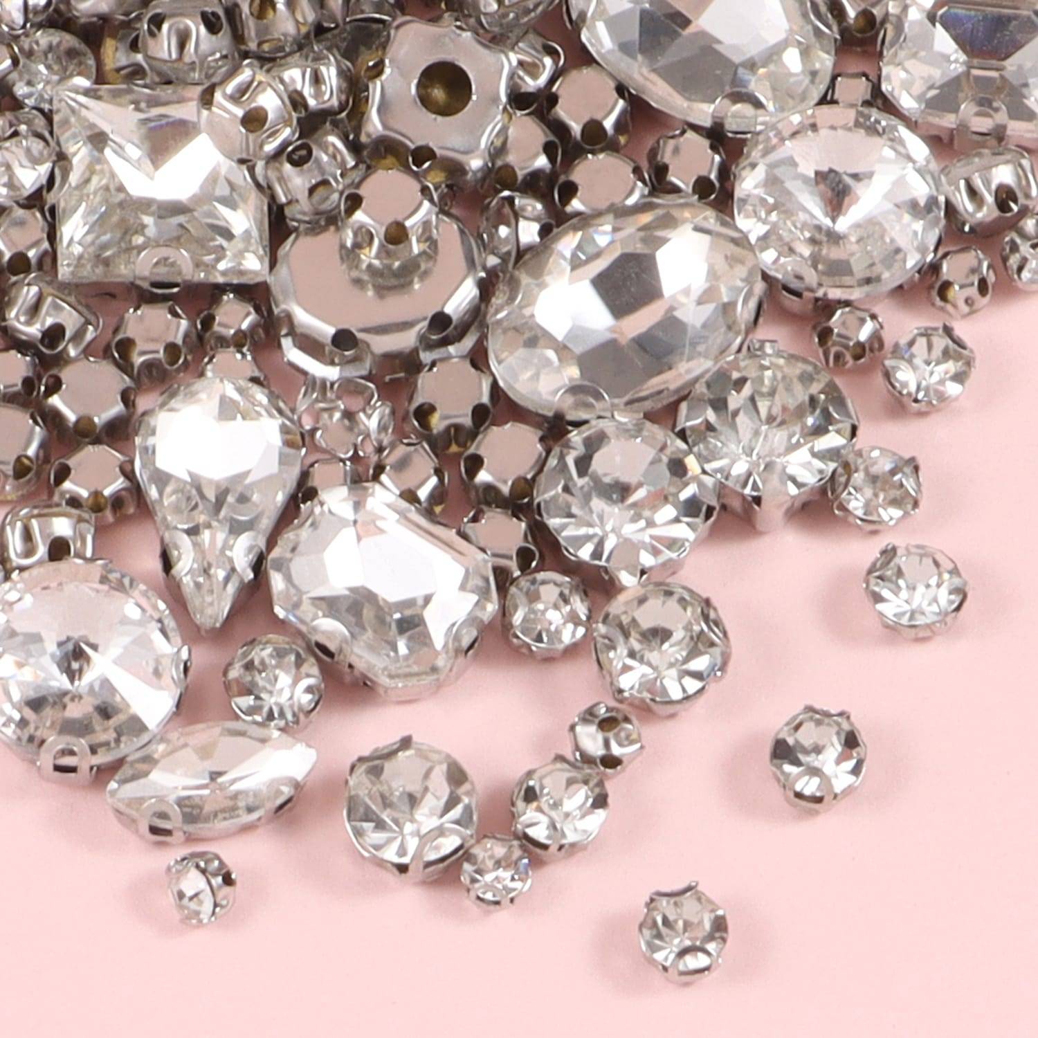 Shein 100pcs Mixed Shapes Crystal Clawed Rhinestone & Glass Hand-sewn Rhinestone For Diy Jewelry Clothes Accessory