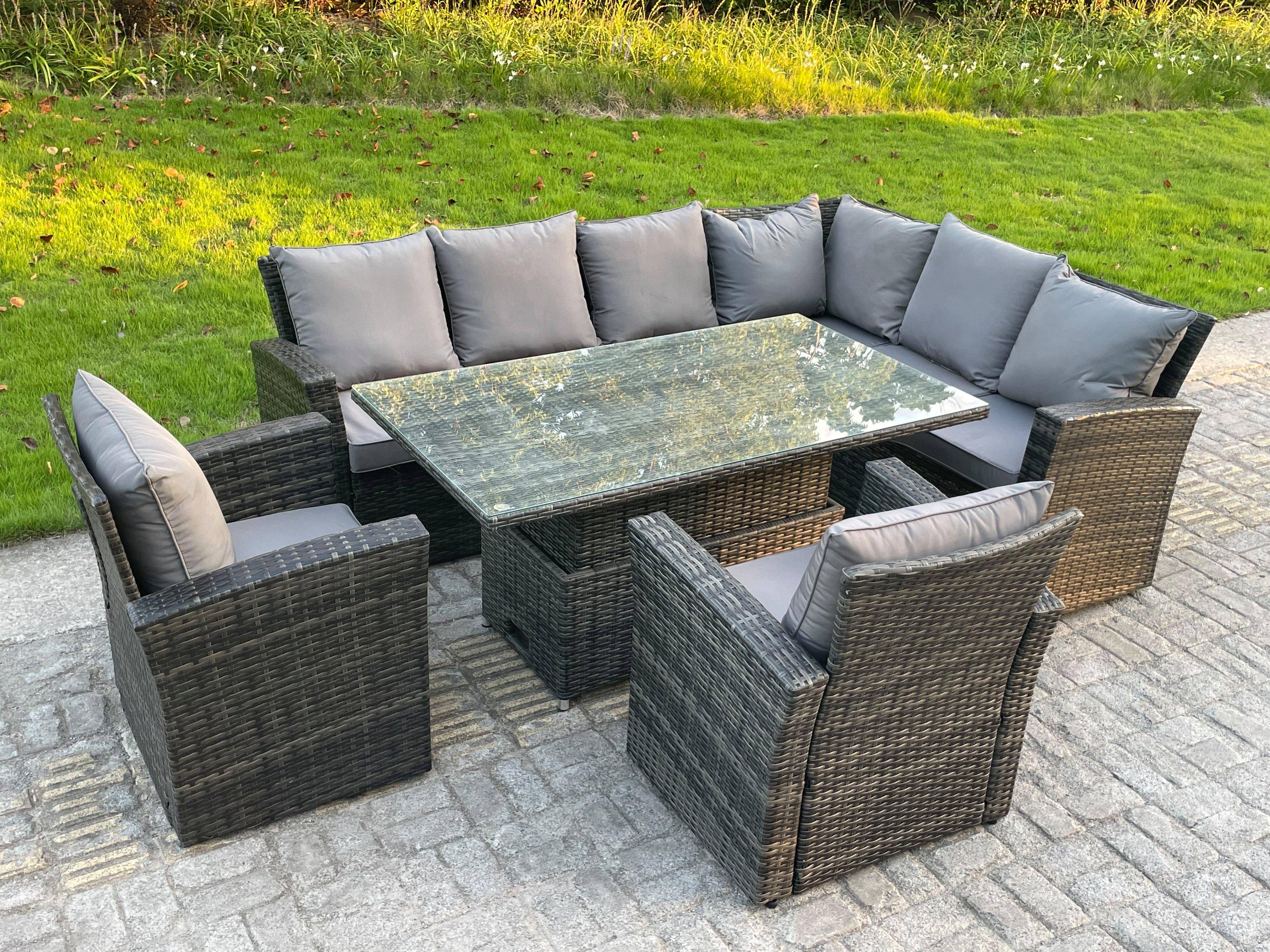Fimous High Back Rattan Garden Corner Set - Grey