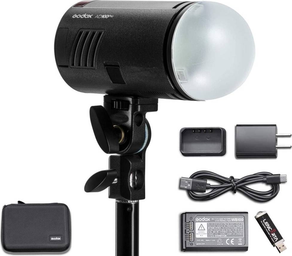 Godox AD100 Pro Portable Flash Head with AK-R11 Dome Diffuser 100Ws TTL HSS
