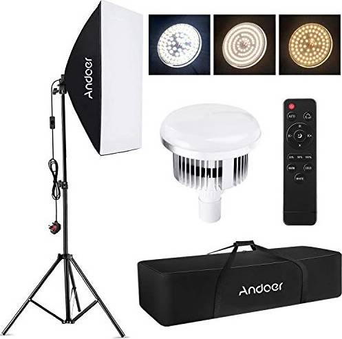 Softbox lighting kit Andoer Softbox Photography Lighting Kit Studio Light, Bi-Color Dimmable 85W Soft Box Studio Output Lighting, with 3 Color Temperature Continuous Lighting Kit