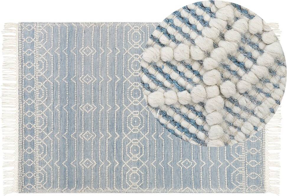 Beliani Wool Area Rug Blue cm