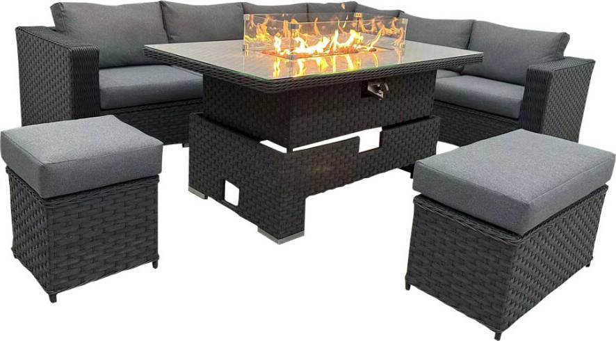Rattan corner garden sofa Furnishings For Less UK Chakra Rattan Garden Corner Set with Rising Table