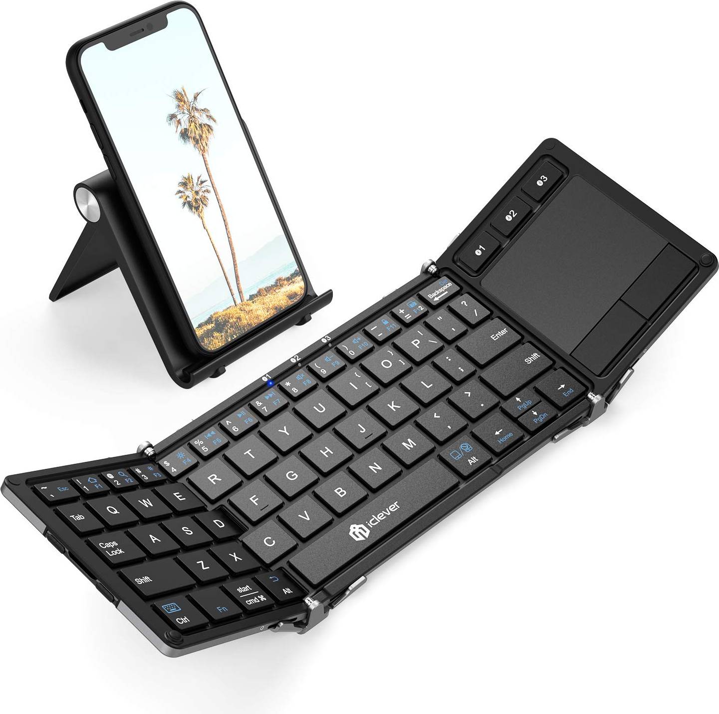 Keyboard, BK08 Folding Keyboard with Sensitive Touchpad Sync Tri-Folded Fodable Windows Mac Android iOS