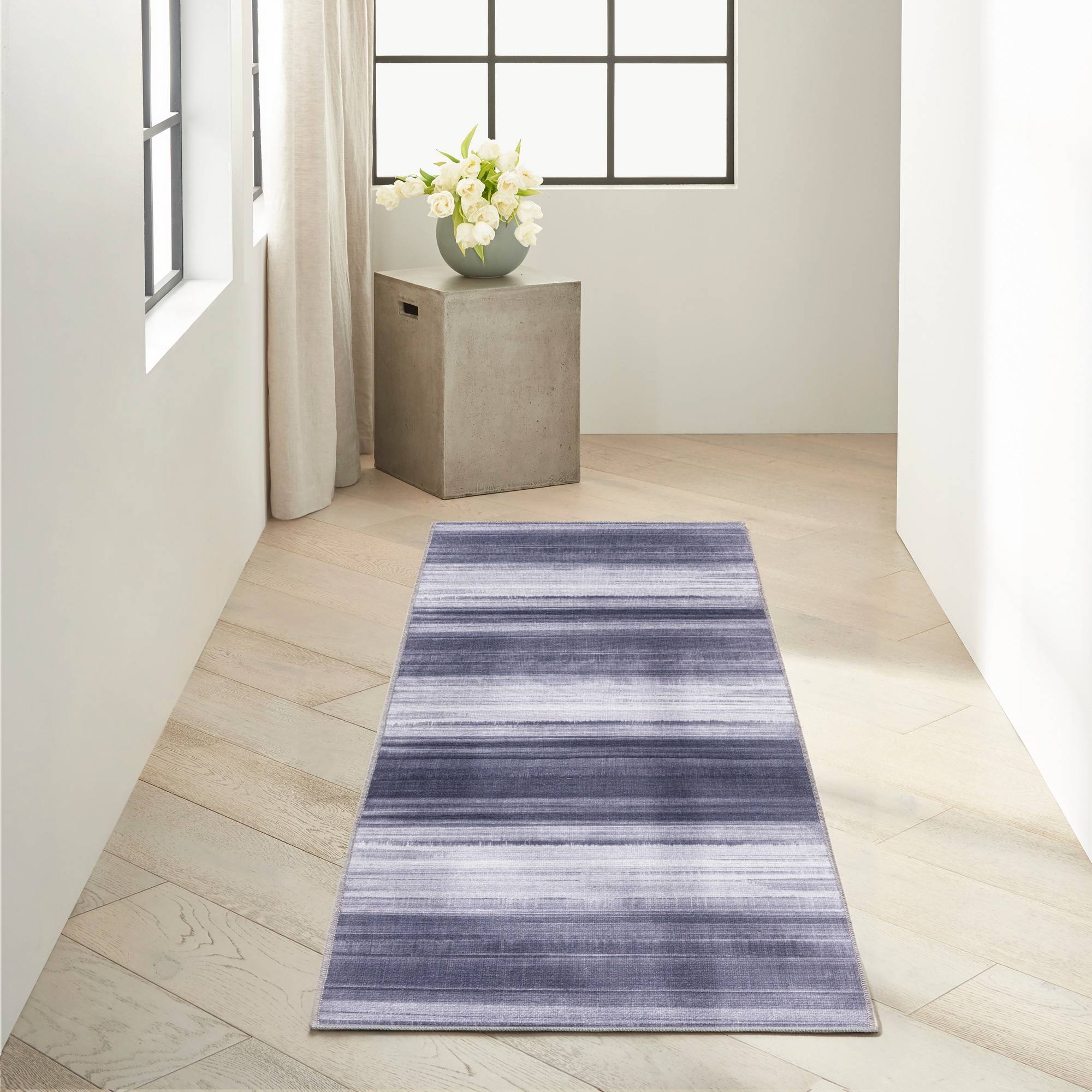 Calvin Klein Striped Area Rug Natural, Blue, Grey