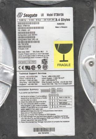 Seagate ST38410A 8.4 Gb ATA 5400 RPM Disco Rigido