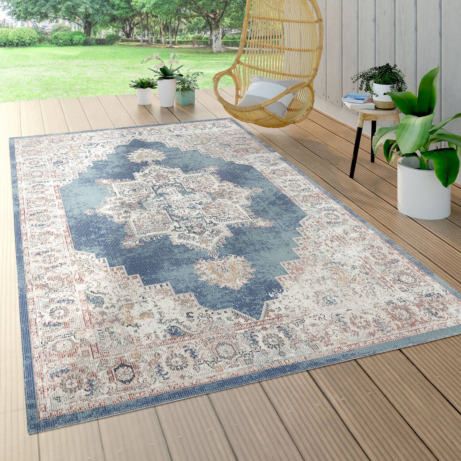 Outdoor rug Paco Home In & Outdoor Area Rug Oriental Pattern In modern differnt Blue