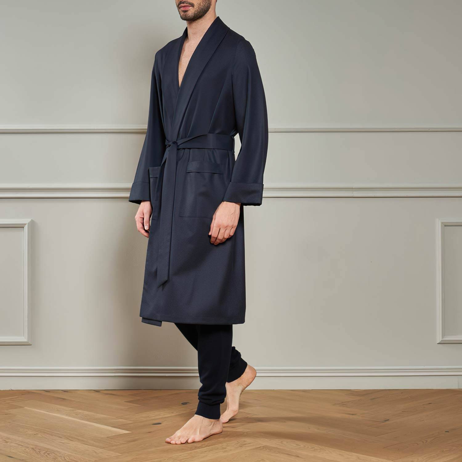 Frette Men's Robe Wool - Blue Navy