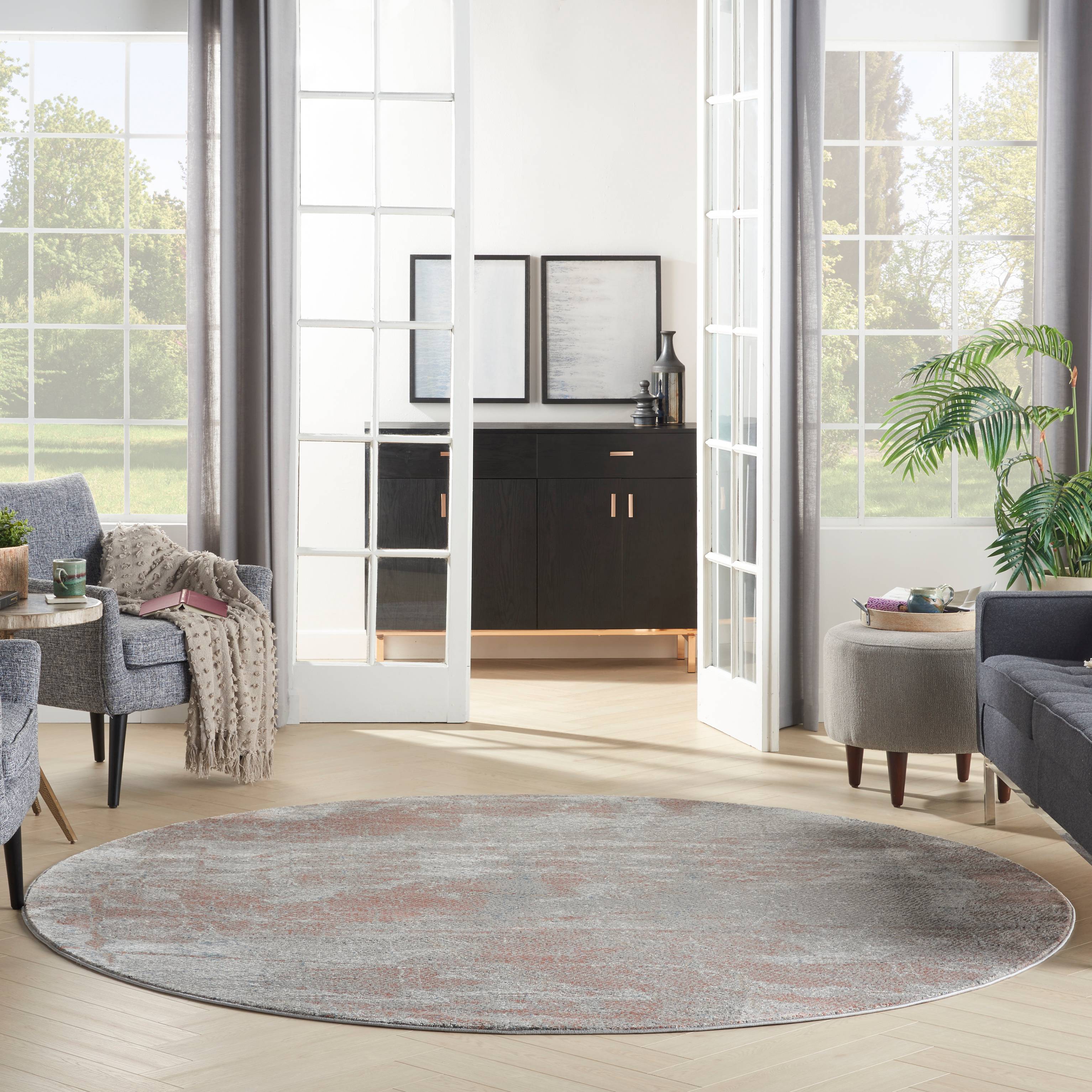 Nourison Rustic Textures RUS15 Abstract Circle Grey