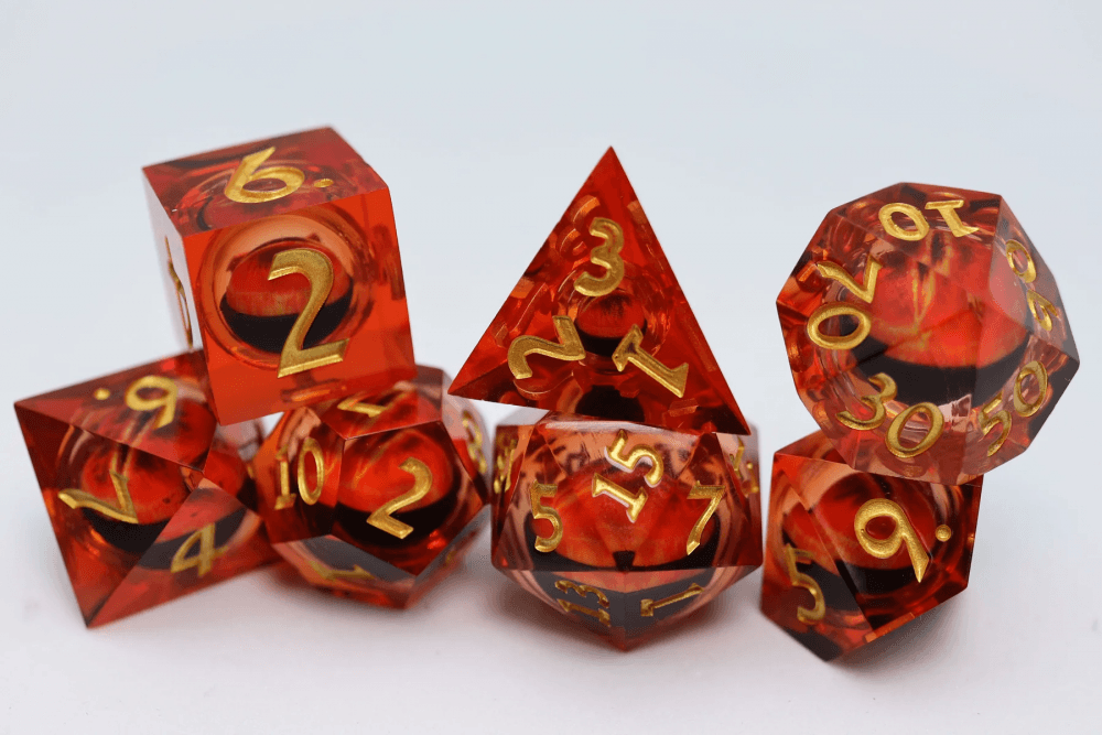 Foam Brain Games Amber Cyclops Sharp Edge Moving Eye RPG Dice Set