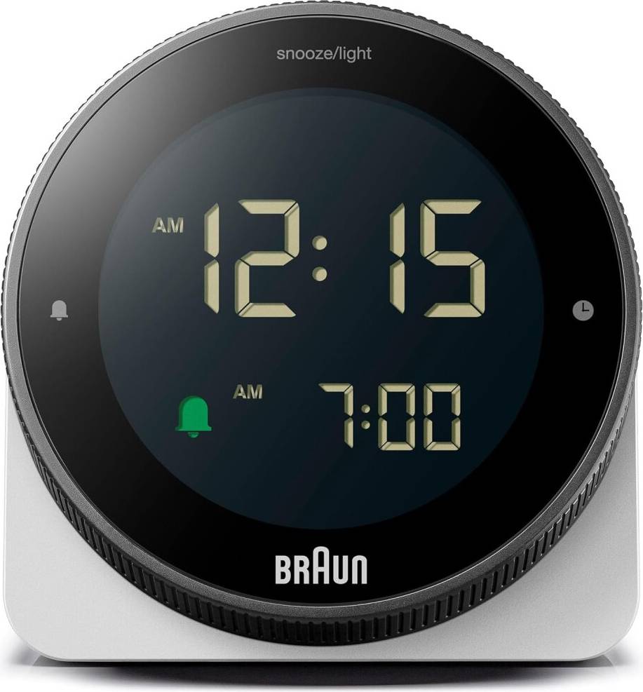 Braun Digital Alarm Clock With Rotating Bezel For Quick Time Setting White