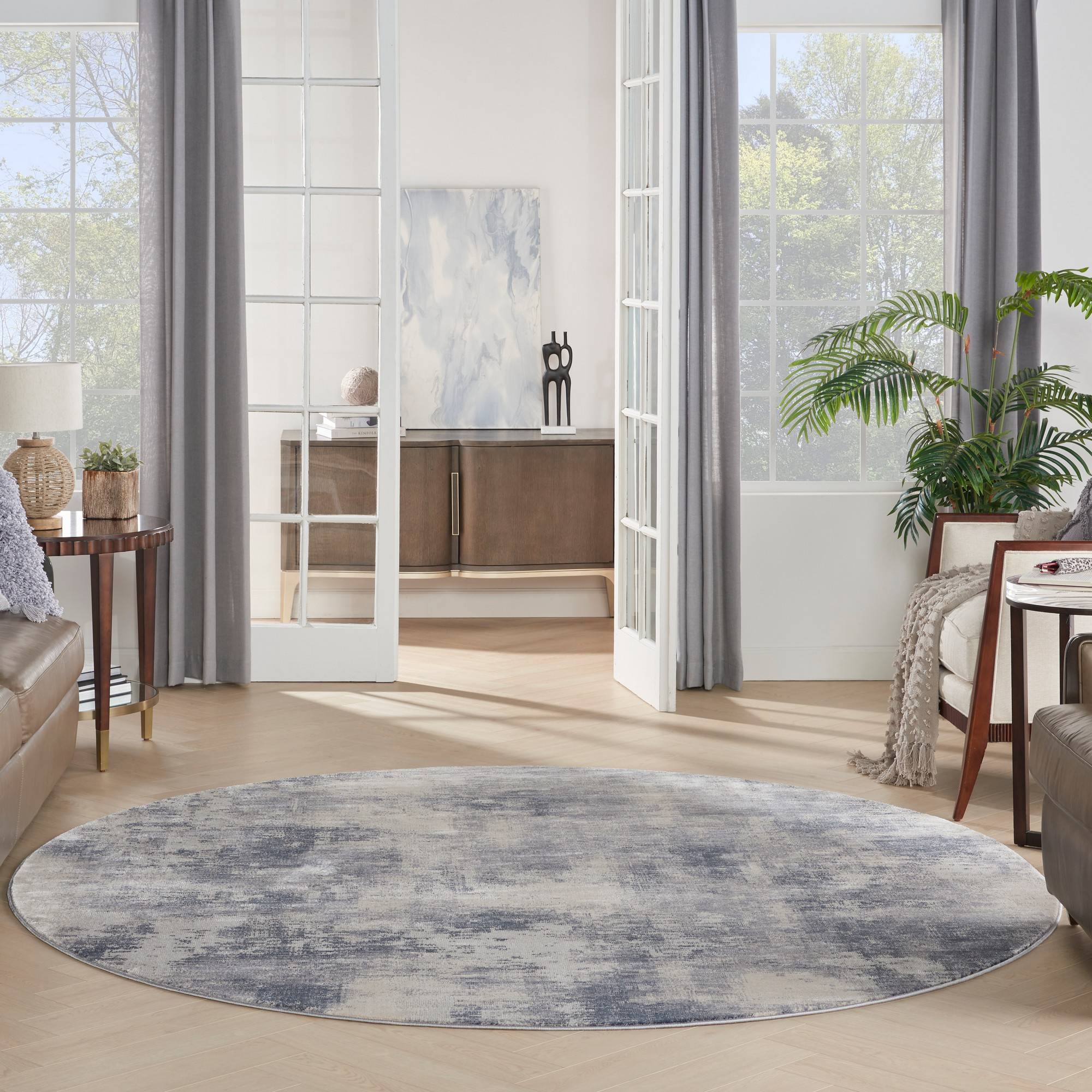 Nourison Rustic Textures RUS02 Abstract Circle White, Blue