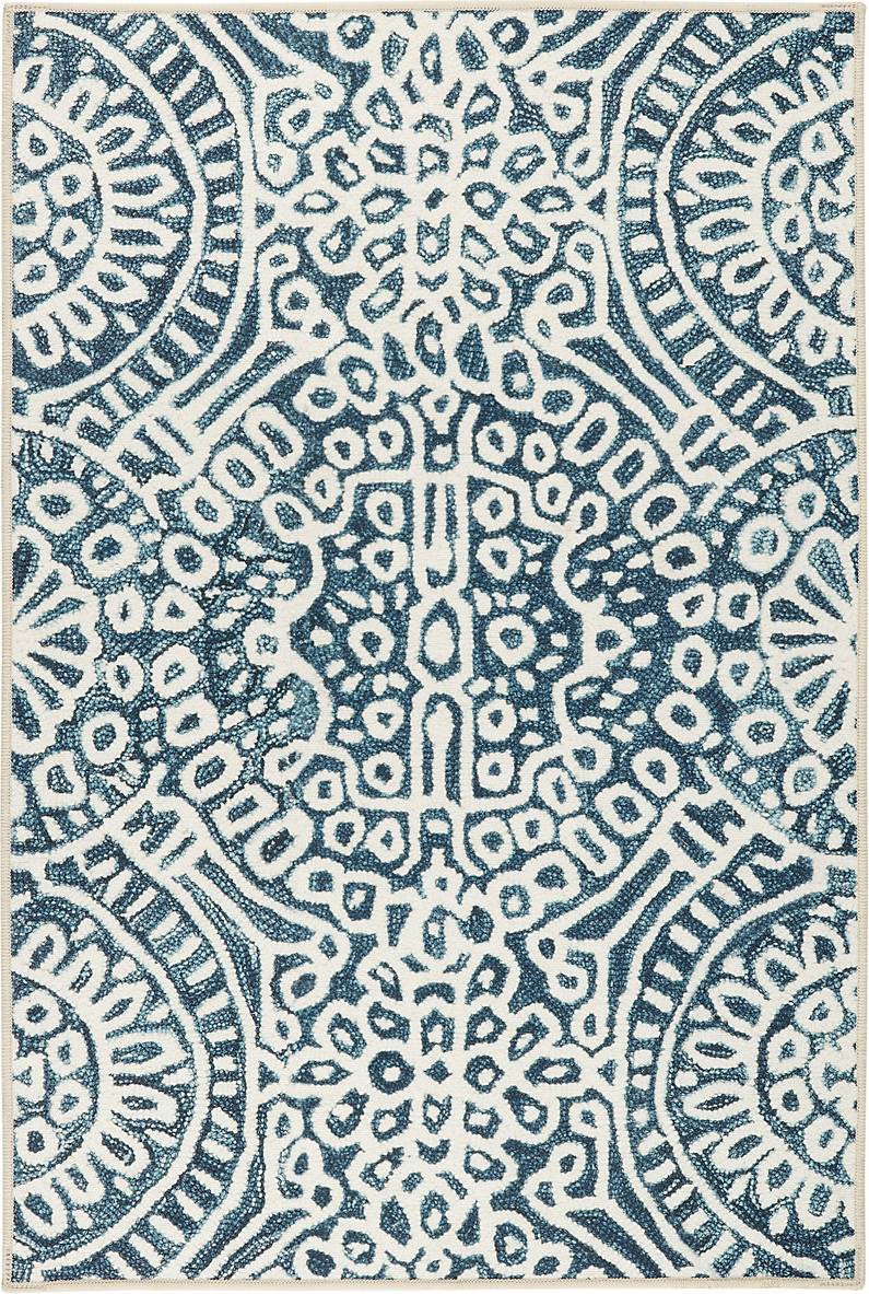 Dash and Albert Rugs Temple Ink Machine Blue, Black
