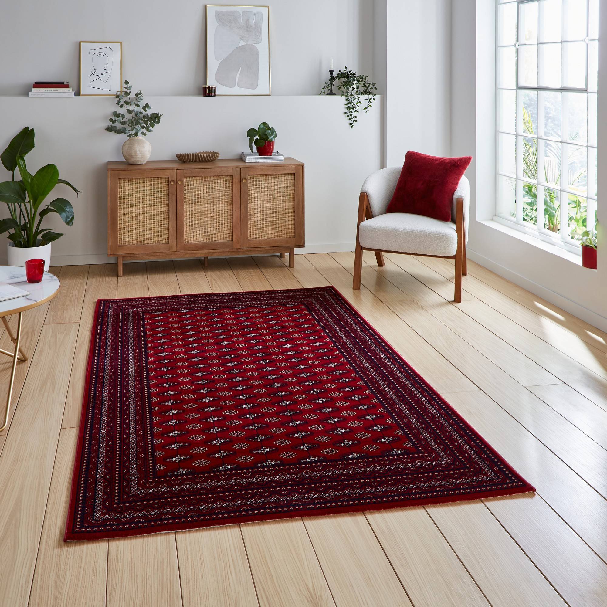 Think Rugs Dubai Traditional Super Soft Border Red