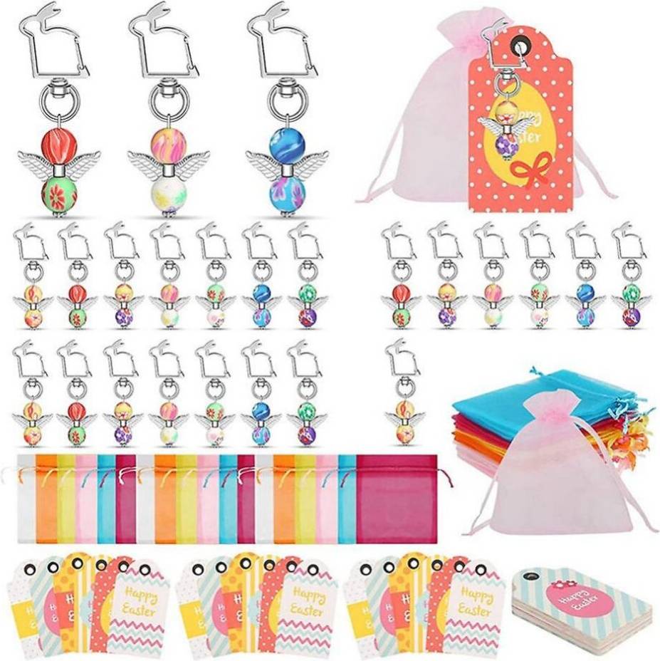 HKHBJS Easter Decorations Rabbit Shape Guardian Angel Keychain