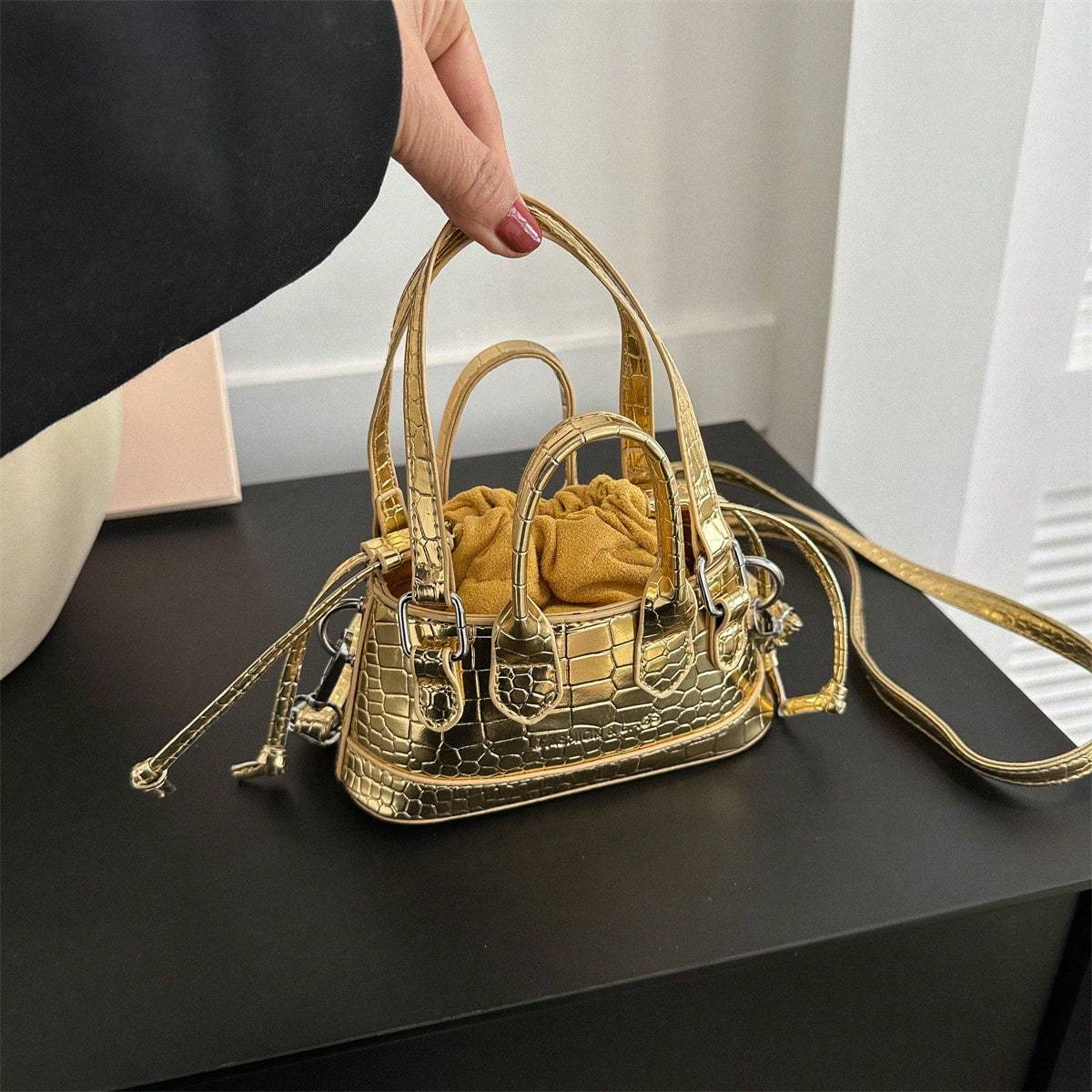 Shein Crocodile Embossed Bucket Bag Mini Drawstring Design Funky