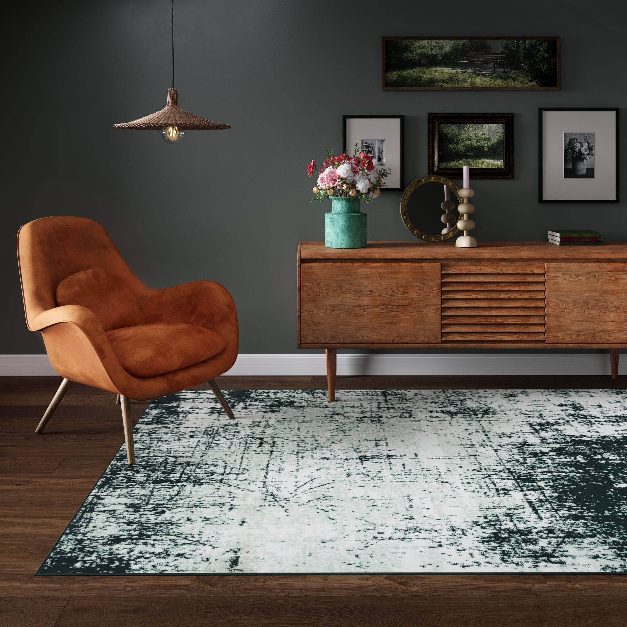 MiLAN Distressed Room Rug Green cm