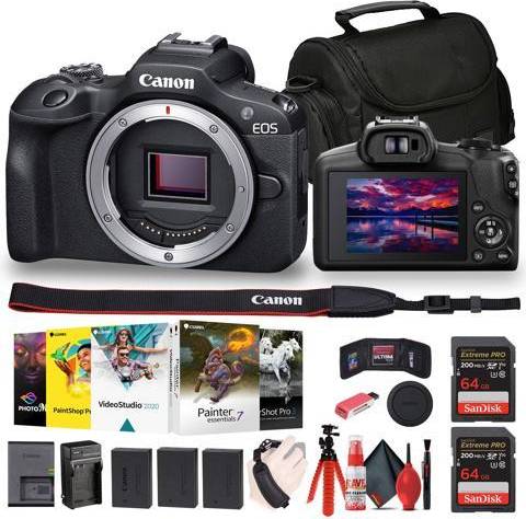 Canon r100 Canon EOS R100 Mirrorless Camera Corel Photo Software Bag 2 x 64GB Card More