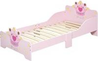 Homcom Kids Wooden Bed with Crown Modeling Safety Side Rails Clean Perfect