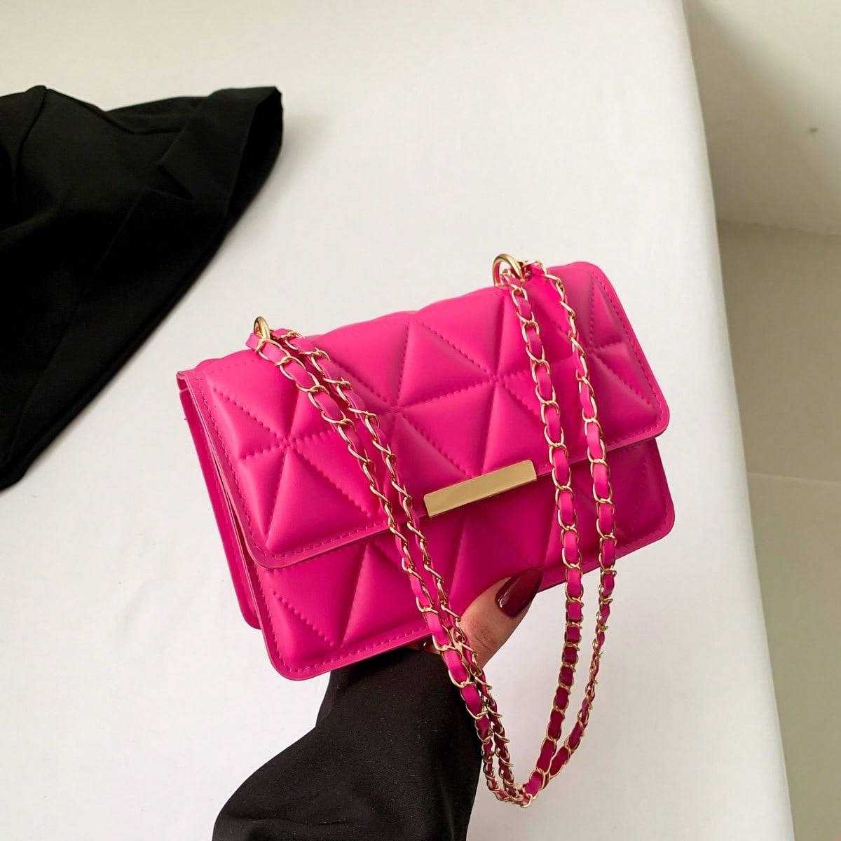 Shein Solid Color Flap Pressed Texture Chain Mini Bag
