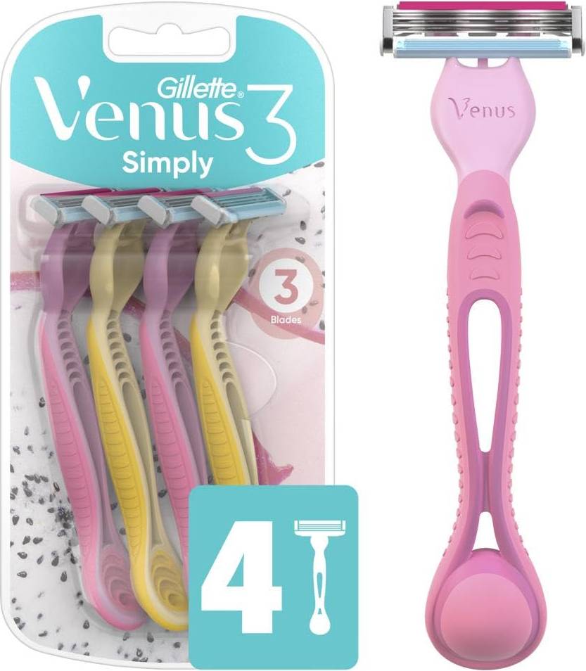 Gillette venus 3 Gillette Venus Simply 3 Dragonfruit Disposable Razor 4 Count - Multicolour