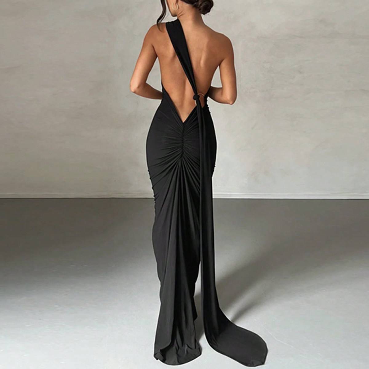 Shein Ring Linked Ruched Backless Dress