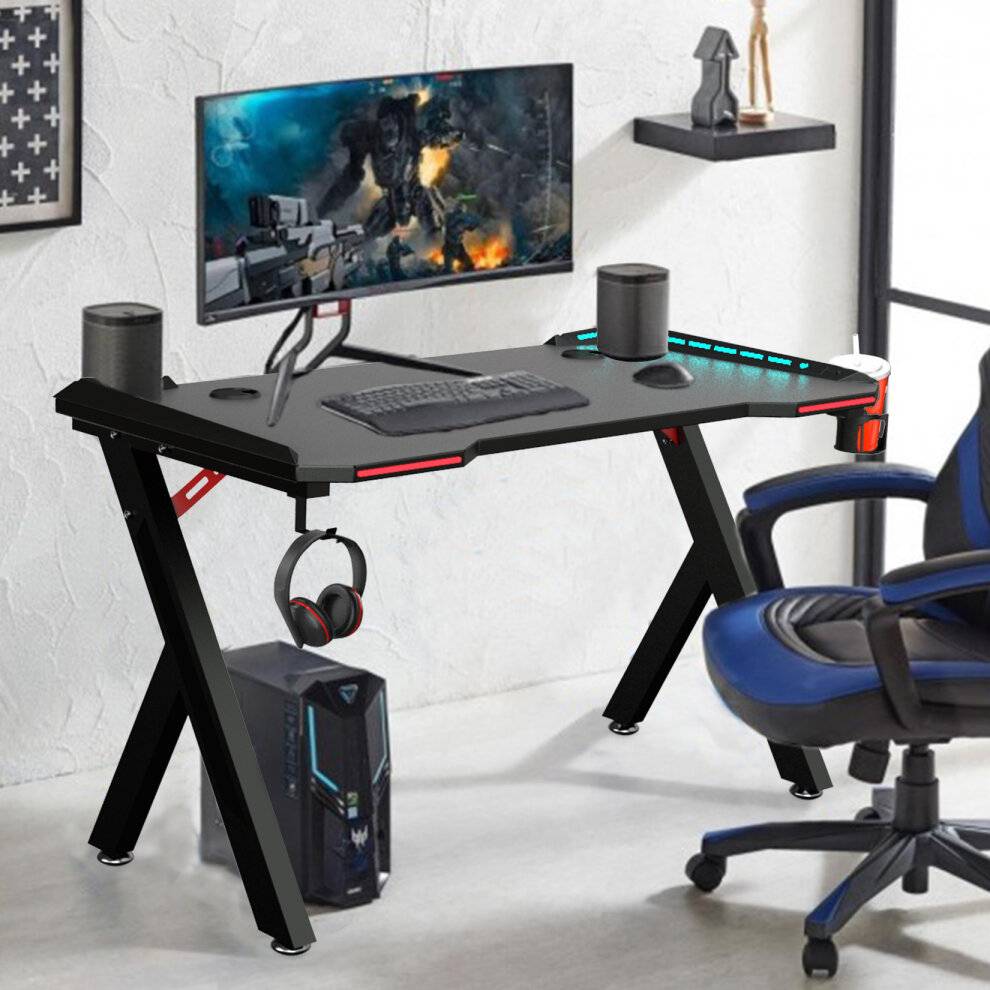 Pc computer Unho Gaming Desk Led Lights PC Computer Writing Table