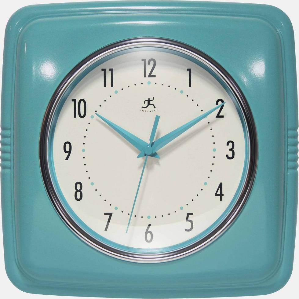 Infinity Instruments 9.25 Retro Square Turquoise Resin Wall Clock