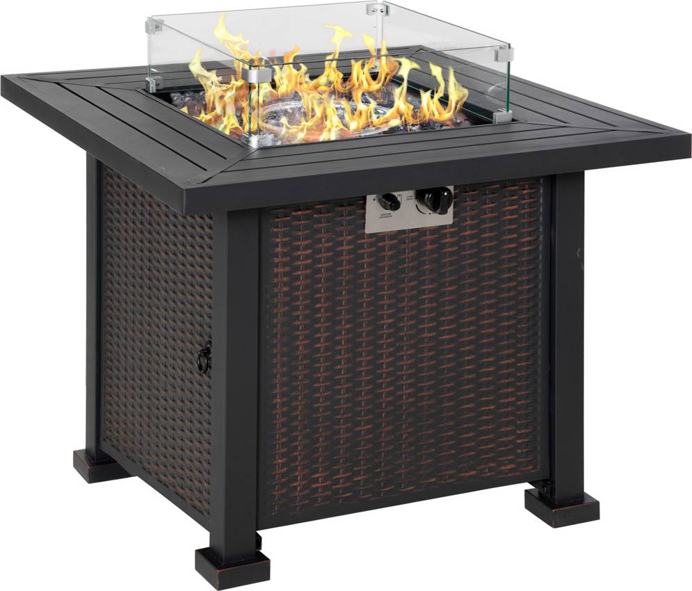 OutSunny Rattan Effect Fire Pit Table with 50000