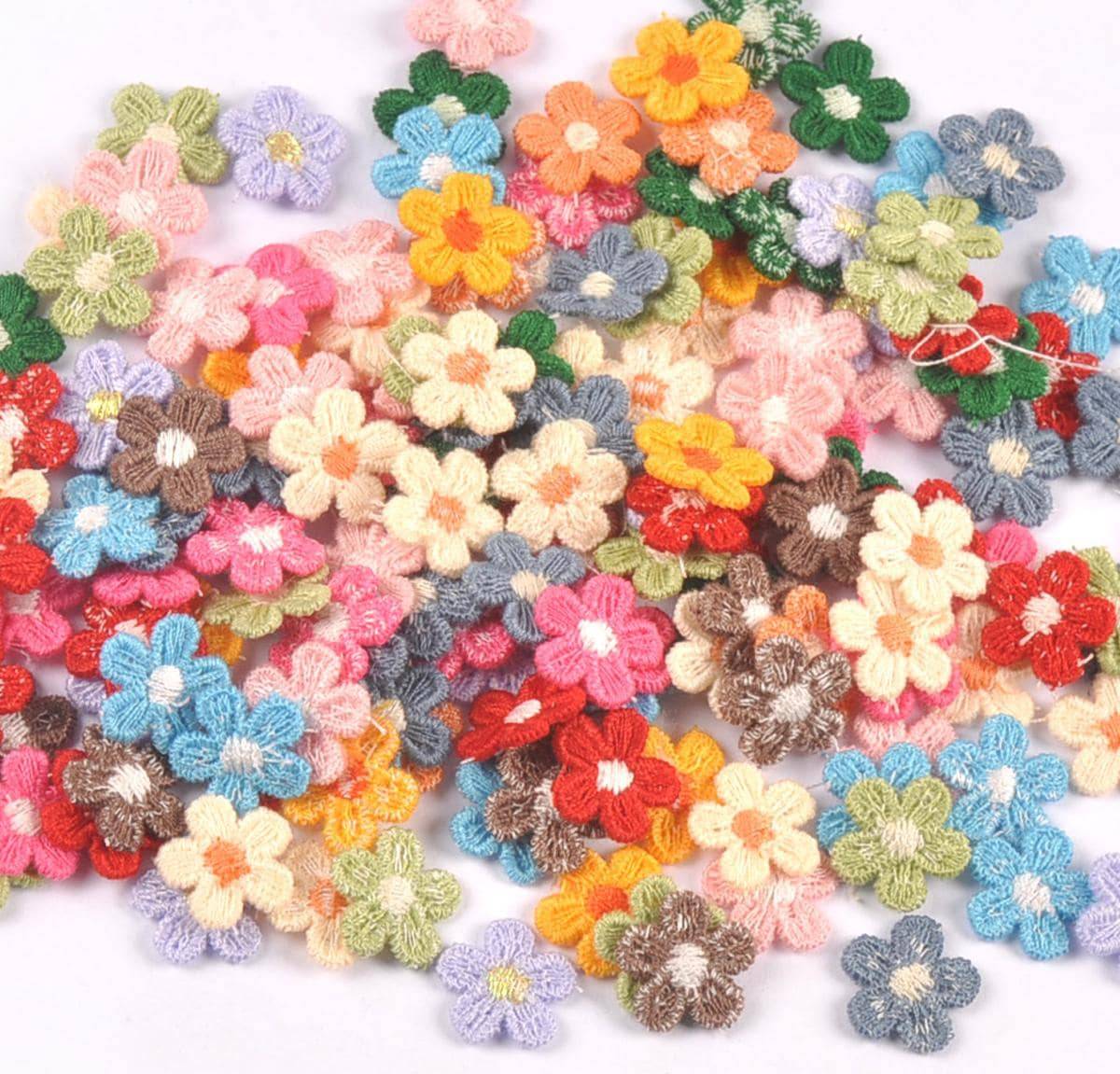Shein 50pcs/set Polyester Patch Sticker, Modern Flower Design Embroidery Applique For