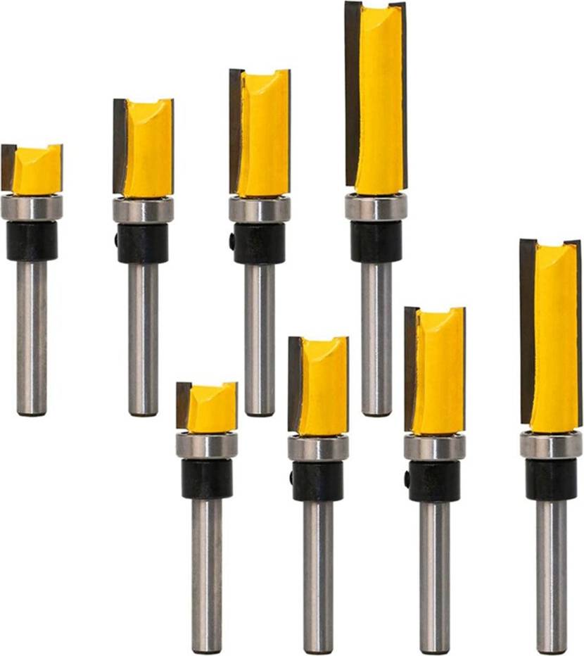Tlily 8Pcs Flush Trim Router Bits Top Bearing Router Bit 1/4 Inch Straight Pattern Template Router Bit
