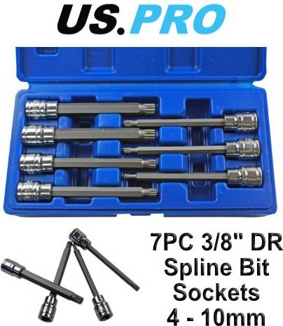 US PRO 7pc 3/8"dr 110mm Long Spline Bit Socket Set Socket Bit