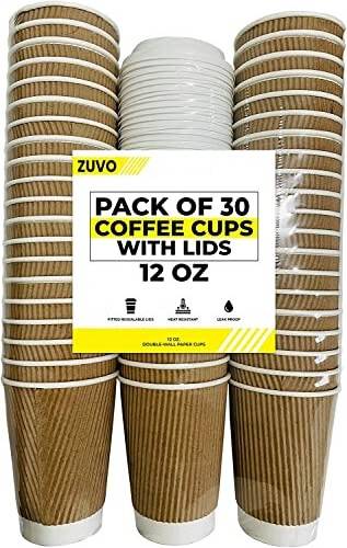 Disposable coffee cups with lids Zuvo Ripple Takeaway Paper Coffee Cups