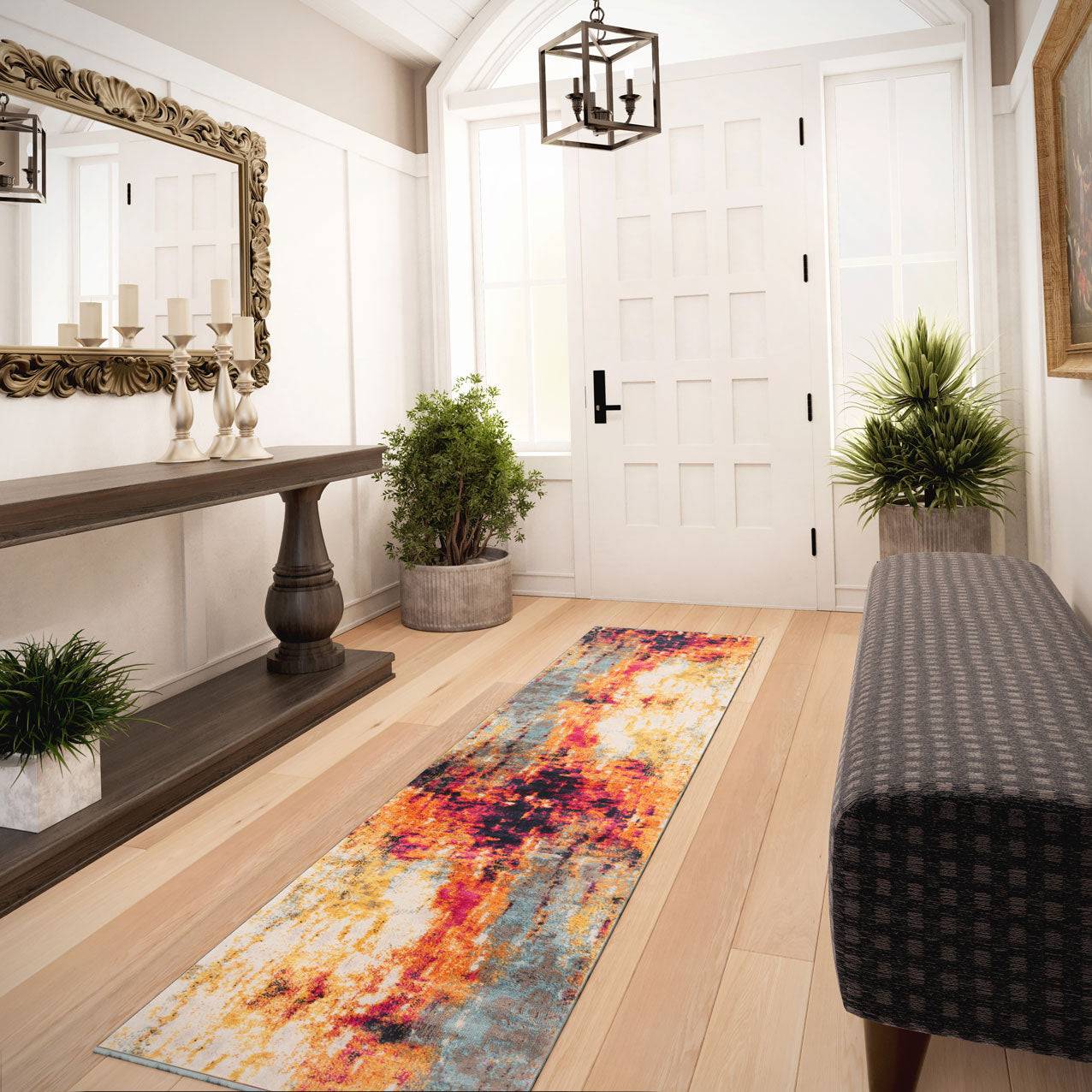 Colourful Paint Abstract Runner Rug