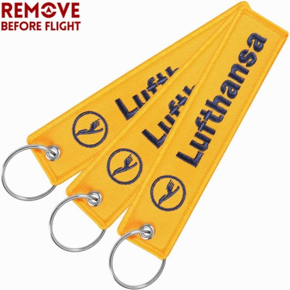 Pilot holder 5 PCs Yellow Lufthansa Keychains Jewelry Embroidery Key Tag Label Keyring Flight Crew Pilot Key Chain