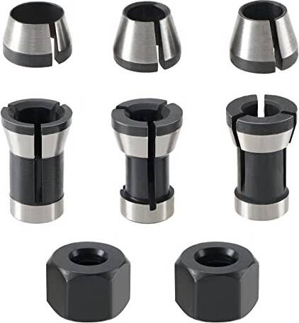 OTOTEC Set with 8Pcs Router Bit Collet Chuck with Screw Nuts Electric Router Clamp Adapter Router Collet Chuck Adapter 6mm 6.35mm 8mm for Engraving Machine