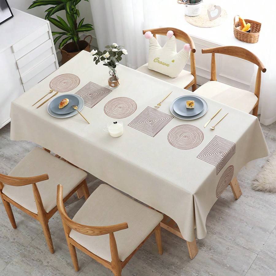 Shein Nordic Style Flower Geometric Pattern Tablecloth Multicolour