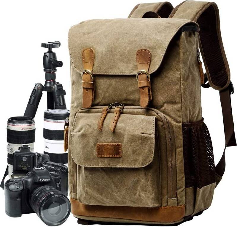 Camera Bag, Canvas SLR DSLR Camera Backpack Large Capacity Front Open Waterproof Anti-shock Camera Rucksack Camera Travel Bag Professional Camera Lens