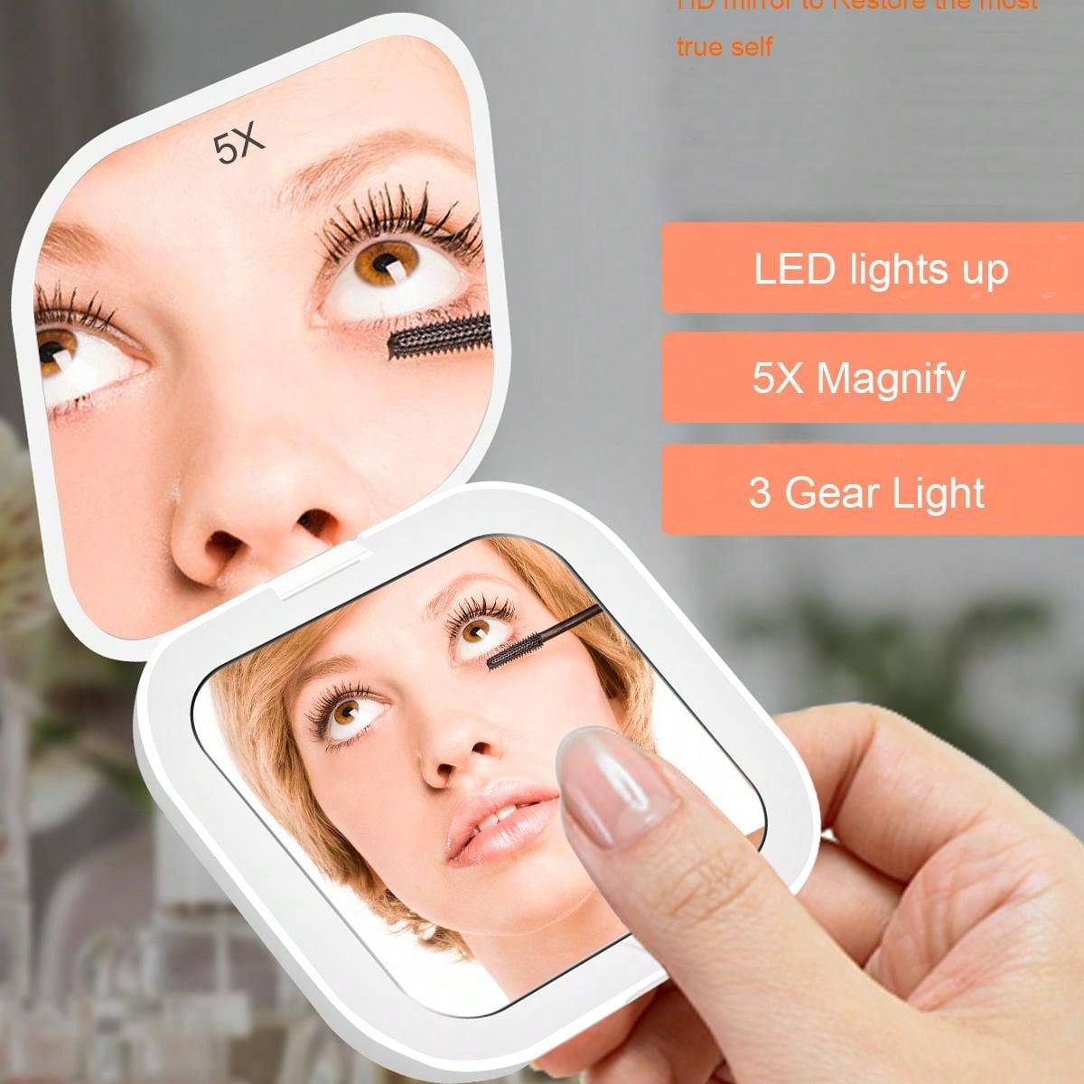 Shein Square LED New Handheld Double-Sided Clamshell Mirror - Compact